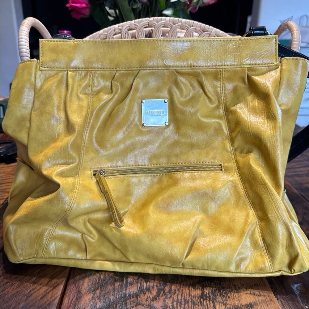 Miche Yellow Shoulder Bag w/Glossy Finish, Structured Design & Magnetic Closure